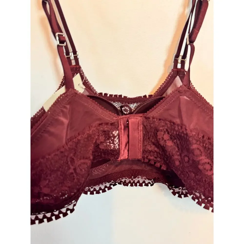 Brand New Aerie Real Power Wireless Push up Joy Lace Bra Women's Royal Berry 34A